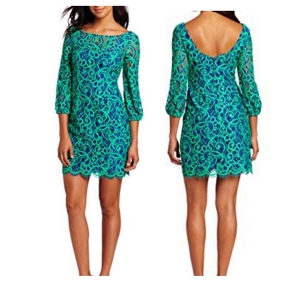 Lilly Pulitzer Dresses & Skirts - Lilly Pulitzer Moss Shift Royal Blue Green Allover Lace Mini Dress 12